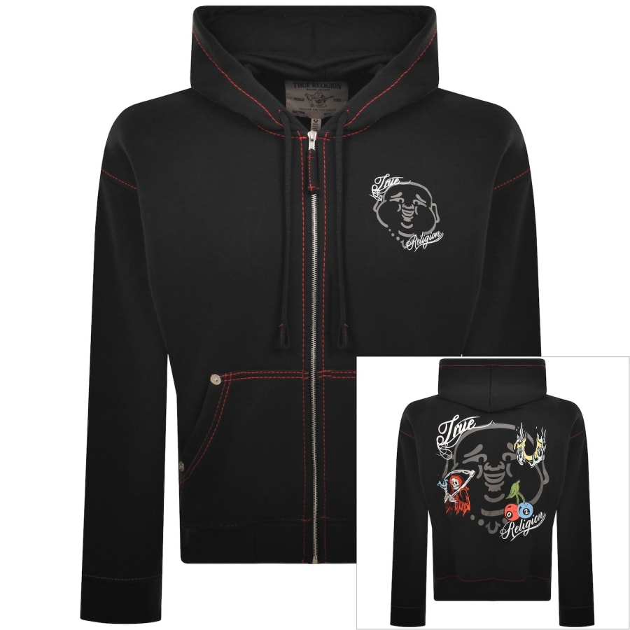 True Religion Buddha Face Zip Hoodie Black | Mainline Menswear us